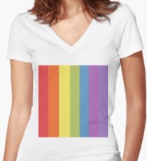 90er Jahre ästhetischer Regenbogen Tailliertes T-Shirt mit V-Ausschnitt