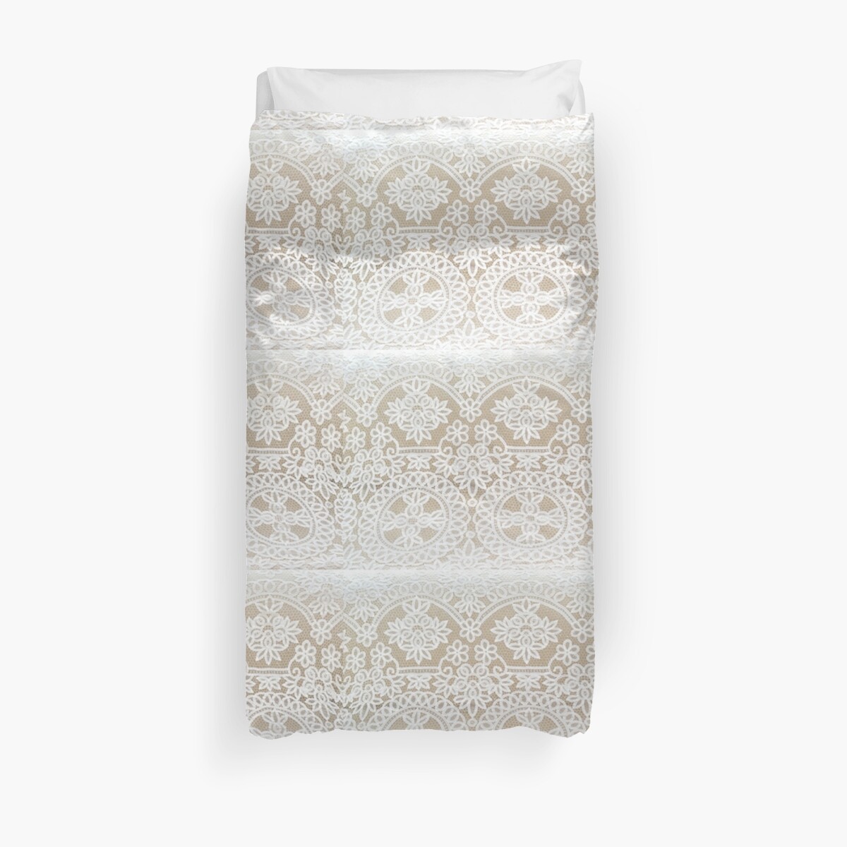 White Battenburg Lace Pattern Handmade Duvet Cover By Sanjarobic