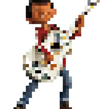 Miguel and his guitar, Coco, Pixel Art Scarf by ideth illustration