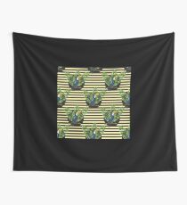 Toucan and banana leaves on the striped background Wall Tapestry