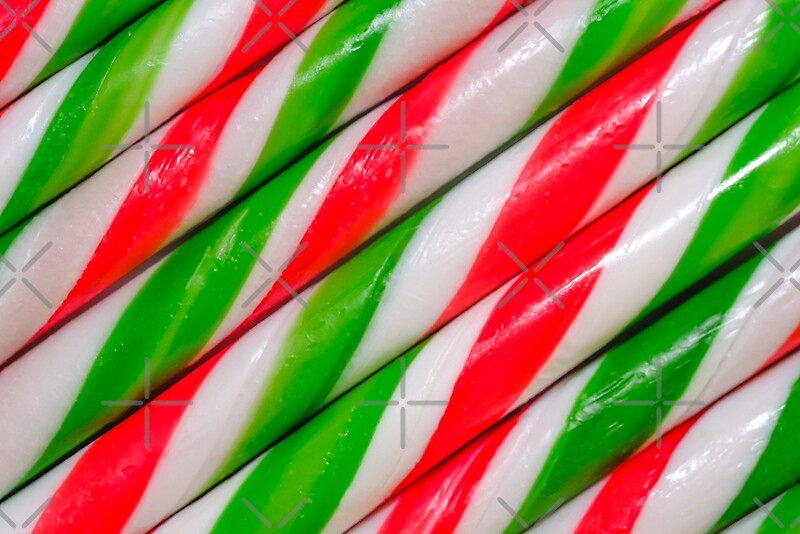 "Red and Green Candy Canes Real Candy Diagonal Stripes" by patternsoup