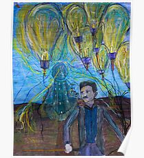 Nikola Tesla Freeing the light bulb balloons Poster