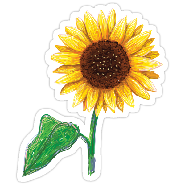 sunflower with stem and green leaf sticker stickers by