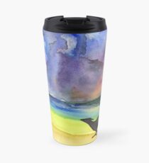 Greyhound Running on Stormy Beach Travel Mug