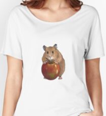 Hamster with Big Red Apple, Original Illustration Women's Relaxed Fit T-Shirt