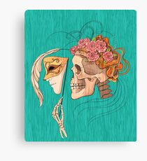 Lienzo Ilustración con cráneo sosteniendo una máscara de cara humana