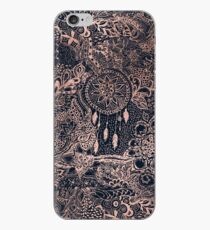 Modern rose gold blue dreamcatcher floral pattern iPhone Case