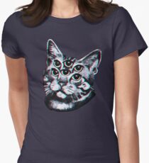 Psychedelic Cat (3D vintage effect) Women's Fitted T-Shirt