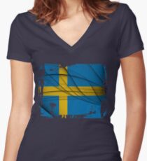 Sweden Flag Women's Fitted V-Neck T-Shirt