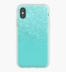 Girly faux glitter ombre teal color block iPhone Case