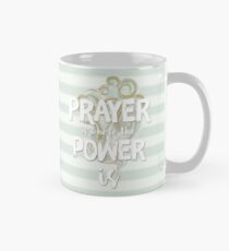 Pastell Stripy Blau und Creme Leistungsstarke Gebet Zitat Tasse