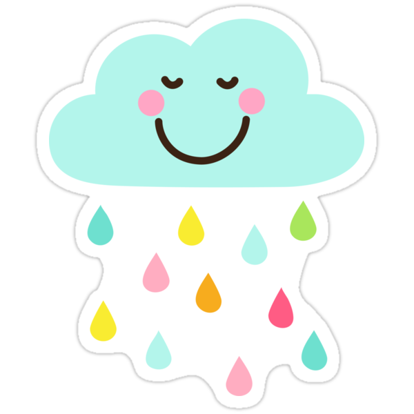  Cute happy cloud  with colorful raindrops sticker  