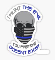 BLUE Line Skull Sticker