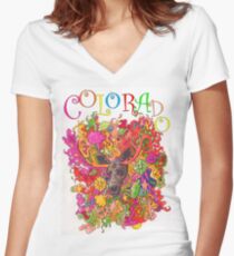 Psychedelic Colorado Moose Women's Fitted V-Neck T-Shirt