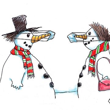 Artwork thumbnail, Snowmen with Face Masks Christmas Card by thewintertale
