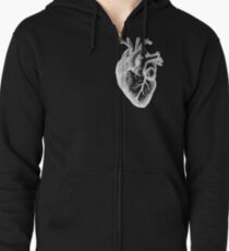 Anatomical Heart - White Outline Zipped Hoodie