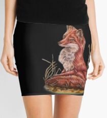 Red Fox Art Animal Drawing Mini Skirt