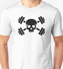 Crossed barbells skull Unisex T-Shirt