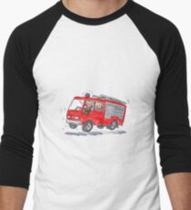 Red Fire Truck Fireman Caricature Men's Baseball ¾ T-Shirt