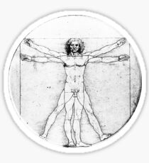 LEONARDO, Da Vinci, The Vitruvian Man, Naked, CIRCLE, c.1485, Academia, Venice, on BLACK Sticker