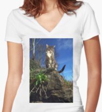 Hungry cat Women's Fitted V-Neck T-Shirt