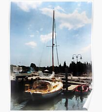 Docked Cabin Cruiser Poster