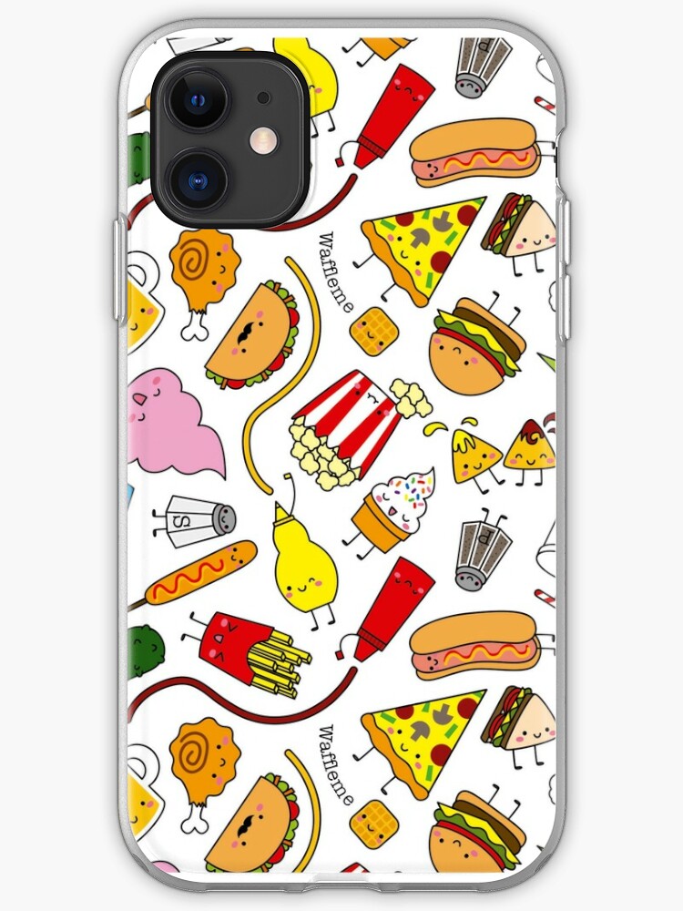 Funda Y Vinilo Para Iphone Patron De Comida Chatarra Kawaii De