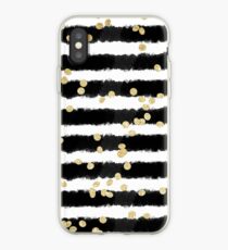 Modern black watercolor stripes chic gold confetti iPhone Case