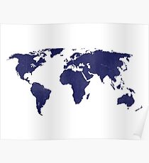 Póster midnight blue world map