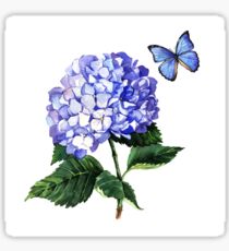 Blue hydrangea and butterfly Sticker