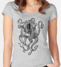 Camiseta entallada de cuello ancho Casco de buceo Octopus Scuba Diver