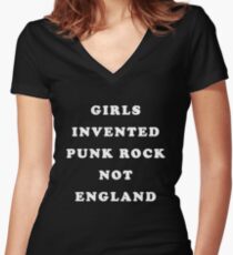 GIRLS INVENTED PUNK ROCK (white) Women's Fitted V-Neck T-Shirt