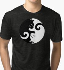 Ying Yang Cats - Black & White Tri-blend T-Shirt