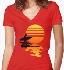 Surfing Sunrise Women's Fitted V-Neck T-Shirt