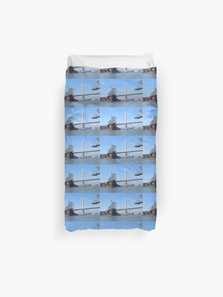 San Francisco To Oakland Bay Bridge New And Old Duvet Cover By