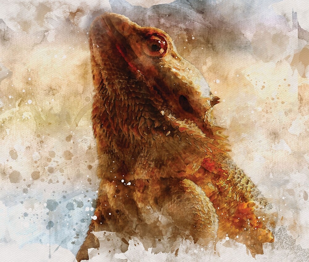 "Bearded Dragon watercolour digital portrait" by Gerald Waters Redbubble
