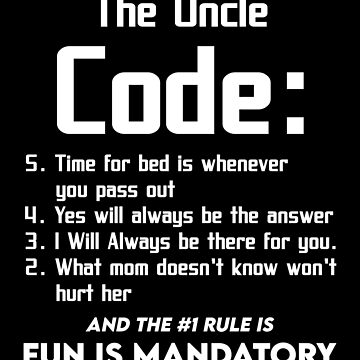 Mens Funny Uncle Gifts From Niece Nephew The Uncle Code Cool T