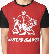 Jesus Saves Hockey Goalie Graphic T-Shirt