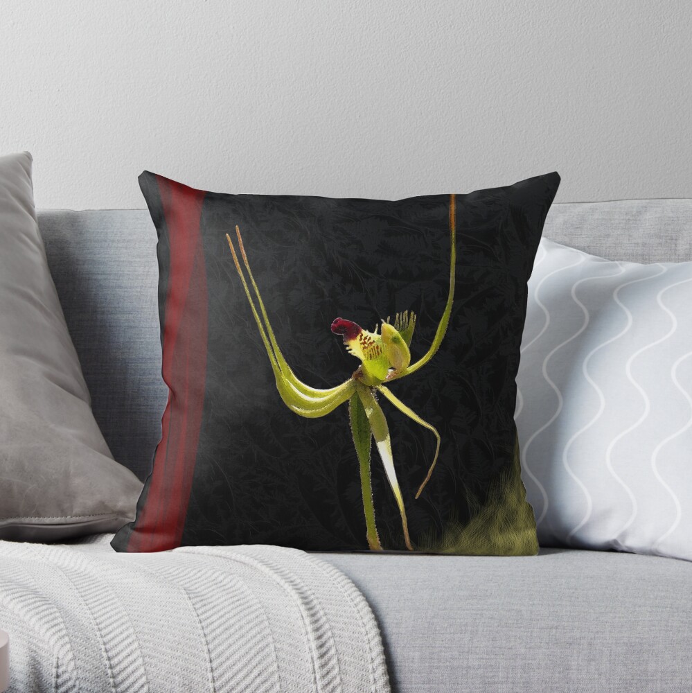 Forest Mantis with Red Throw Pillow