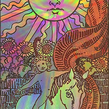 Artwork thumbnail,  (High Resolution) The Sun - Psychedelic Rider Waite Tarot Card by kayute