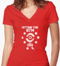 Hitting The Pokemon Gym Women's Fitted V-Neck T-Shirt