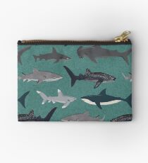 Sharks illustration art print ocean life sea life animal marine biologist kids boys gender neutral educational Andrea Lauren Studio Pouch