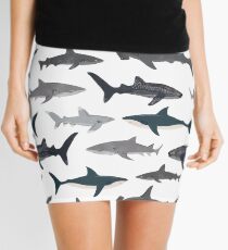Sharks, illustration, art print ,ocean life,sea life ,animal ,marine biologist ,kids ,boys, gender neutral ,educational ,Andrea Lauren , shark week, shark, great white shark, Mini Skirt