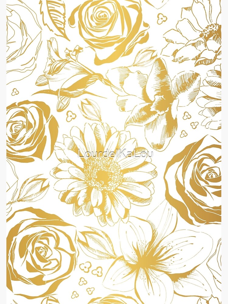 "Elegant white background with gold flowers." Spiral Notebook by