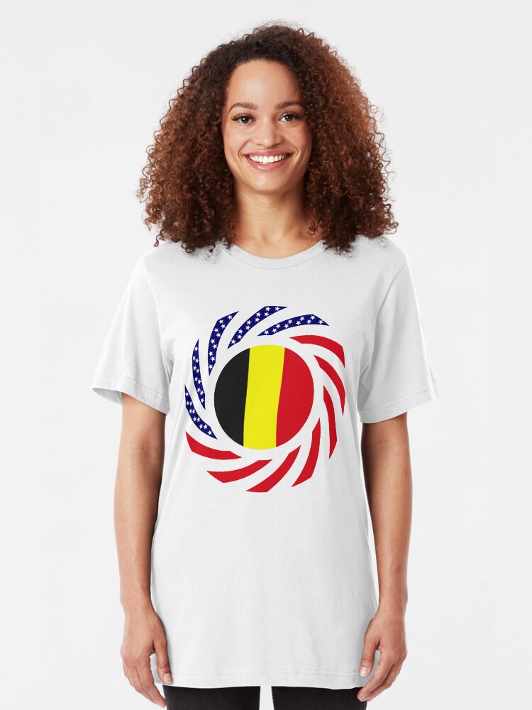 Alternate view of Belgian American Multinational Patriot Flag Series Slim Fit T-Shirt