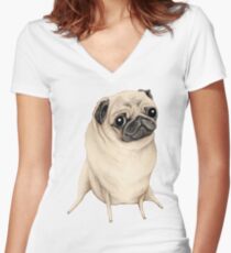 Sweet Fawn Pug Women's Fitted V-Neck T-Shirt
