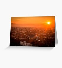 sunset on the city of Ljubljana Greeting Card