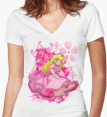 Flowery Princess Peach Women's Fitted V-Neck T-Shirt
