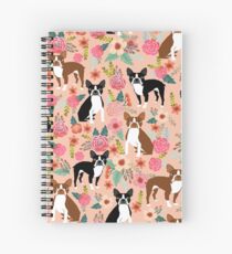 Boston Terrier florals pink peach pastel flowers spring summer pet portrait gifts for boston terrier owners Spiral Notebook