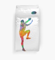 Rugby man player 05 in watercolor Duvet Cover